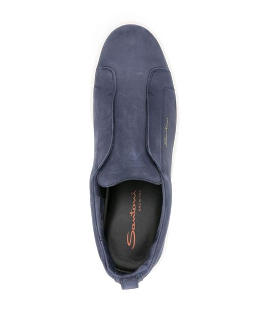 Santoni Blue Leather Slip-on Sneaker for men