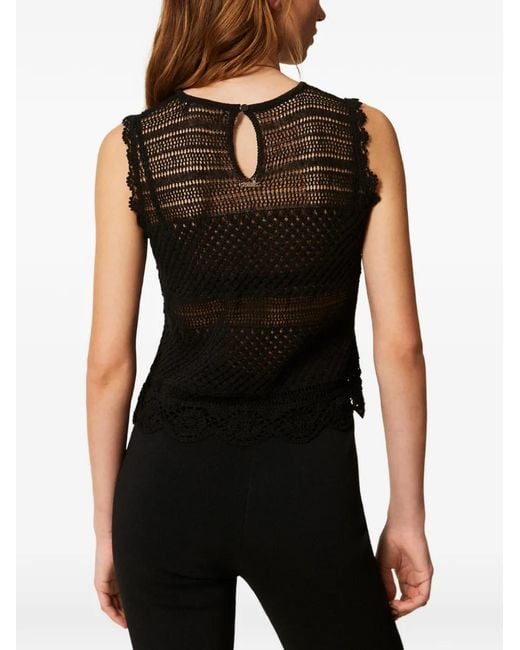 Twinset Black Knit Top With Rhinestones