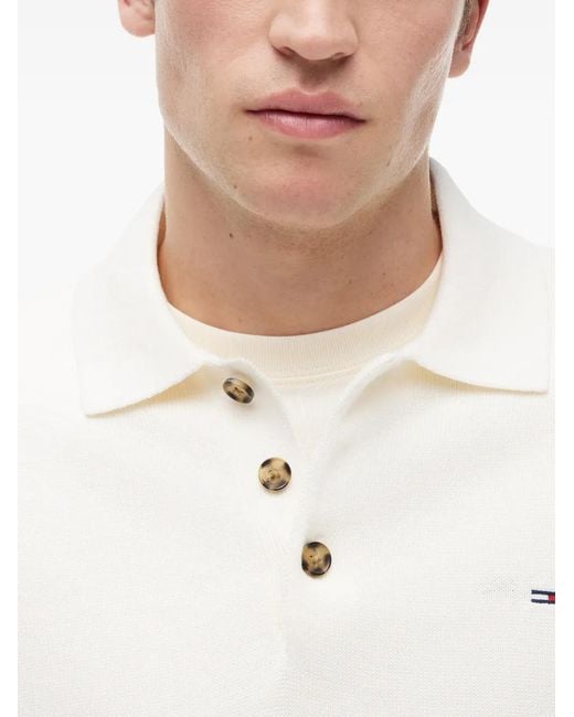 Tommy Hilfiger White Logo-Patch Long-Sleeve Polo Shirt for men
