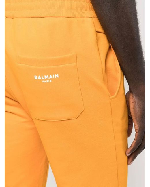 Balmain Orange Short En Coton À Taille À Lien De Resserrage for men