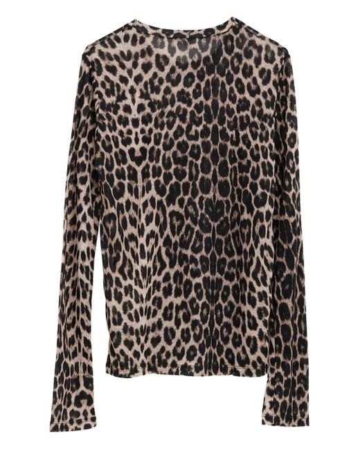 Baserange Black Leopard-Print Bell-Sleeve T-Shirt