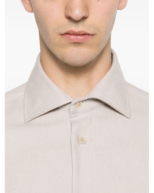Eleventy White Twill-Weave Long-Sleeve Shirt for men