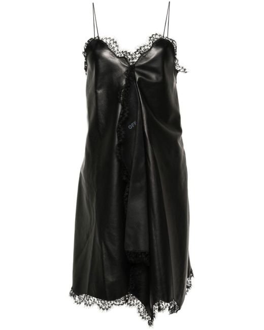 Off-White c/o Virgil Abloh Black Lace-trim Leather Dress