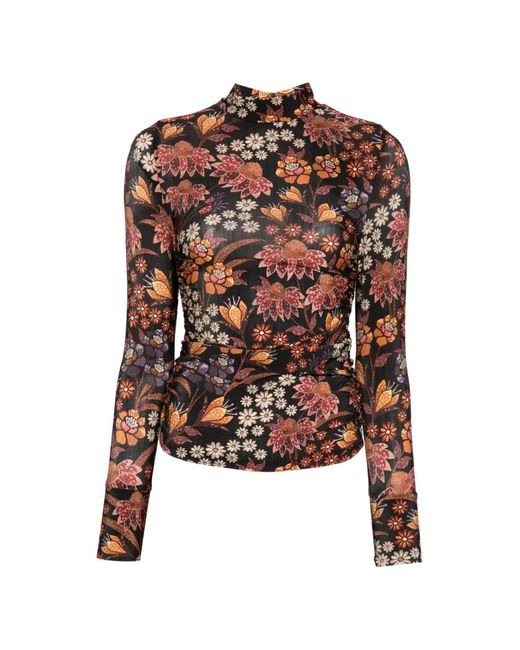 Farm Rio Brown Floral-Print Long-Sleeve T-Shirt