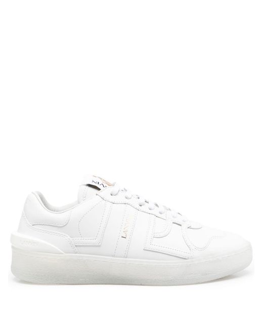 Lanvin Logo-patch Panelled Leather Sneakers in White | Lyst