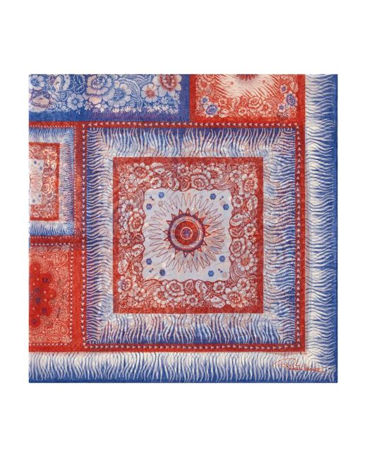 Roberto Cavalli Red Zebra-Pattern Silk Scarf