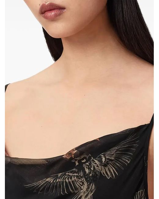 AllSaints Black Floral-Print Ruffled Maxi Dress