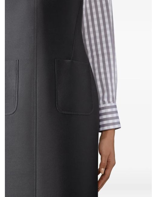Thom Browne Black Woll And Silk Square Neck Colum Dress