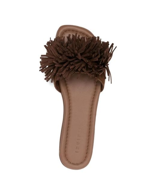Inuikii Brown Fringes Flower Suede Sandals