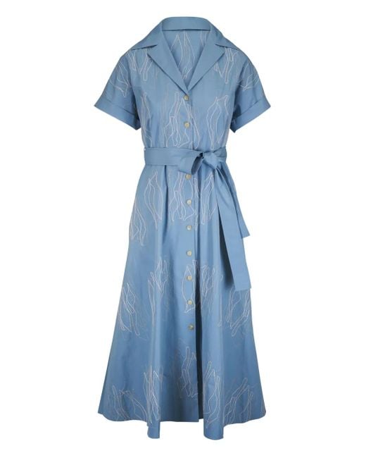 Lafayette 148 New York Blue Cotton Midi Dress