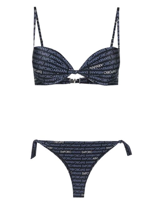 Emporio Armani Blue Logo-print Bikini Set