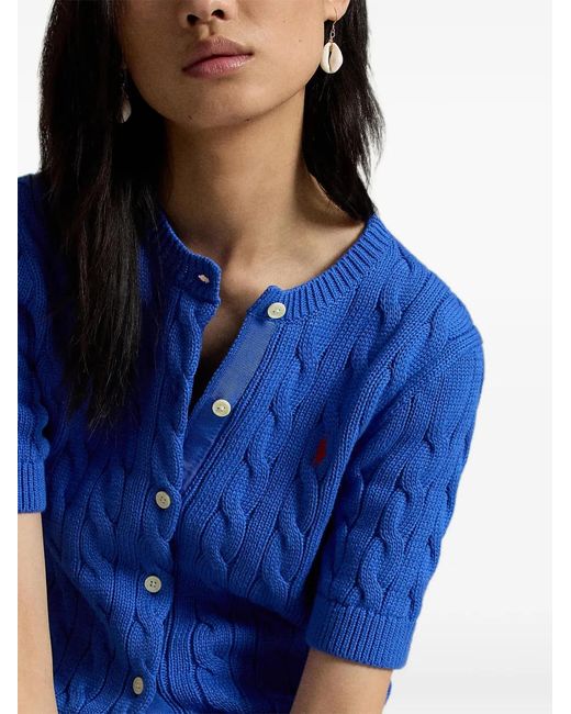 Polo Ralph Lauren Blue Polo Pony-Embroidered Cable-Knit Cardigan
