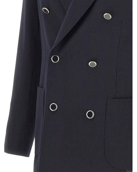 Lardini Blue Herringbone-Pattern Double-Breasted Blazer for men
