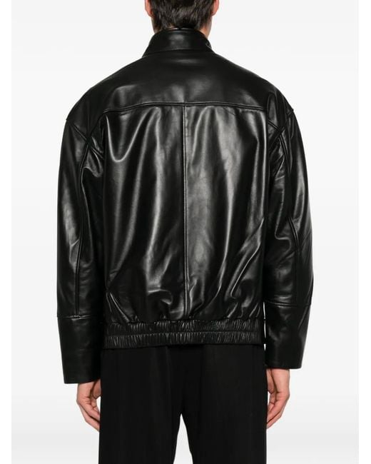 SERGIO MORETTI FIRENZE Black High-Neck Leather Jacket for men