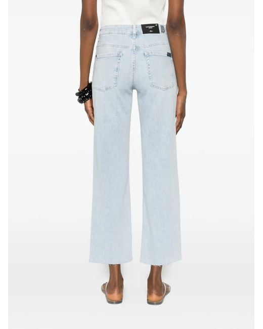 7 For All Mankind Blue Calie Raw-Cut Straight-Leg Jeans