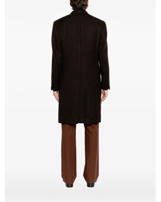 Brioni Black Spiga Double-Breasted Overcoat for men