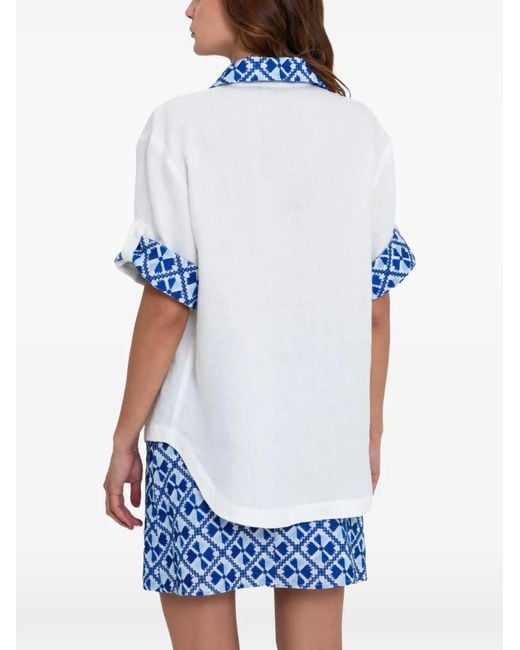 Greek Archaic Kori Blue Patterned-Trim Shirt