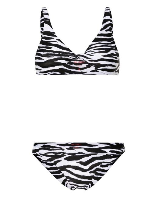 The Attico Black Bikini mit Zebra-Print