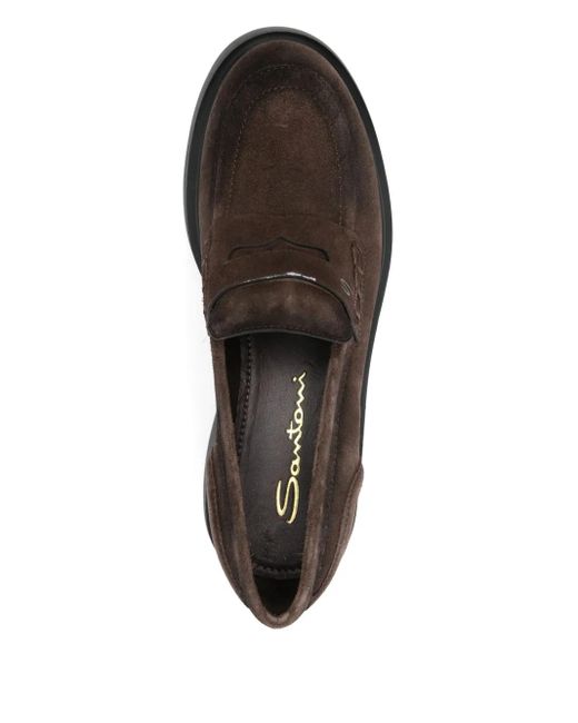 Santoni Brown Suede Platform Loafers