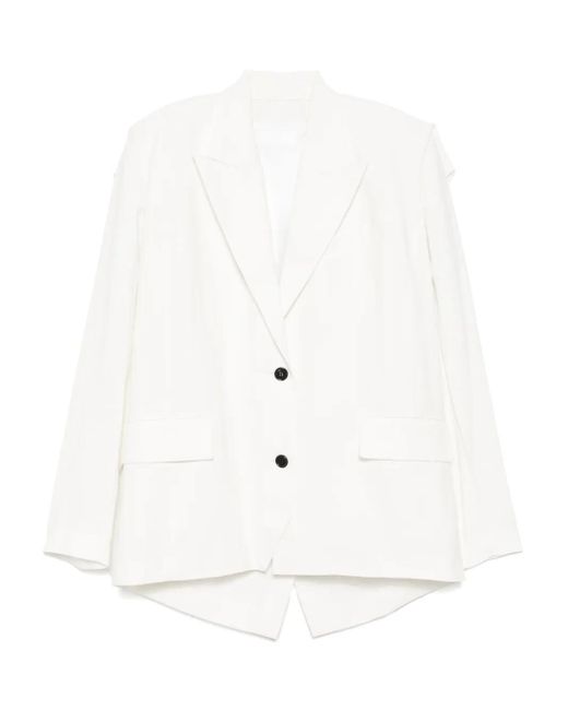 Pushbutton White Squared-Back Single-Breasted Blazer