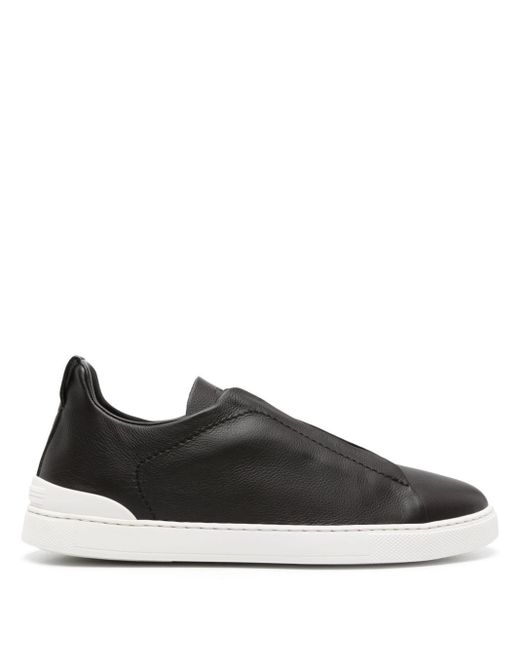 Zegna Black Elasticated-laces Leather Sneakers for men