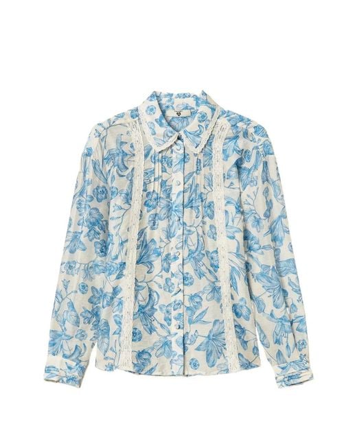 Twinset Blue Floral-Pattern Laced Shirt