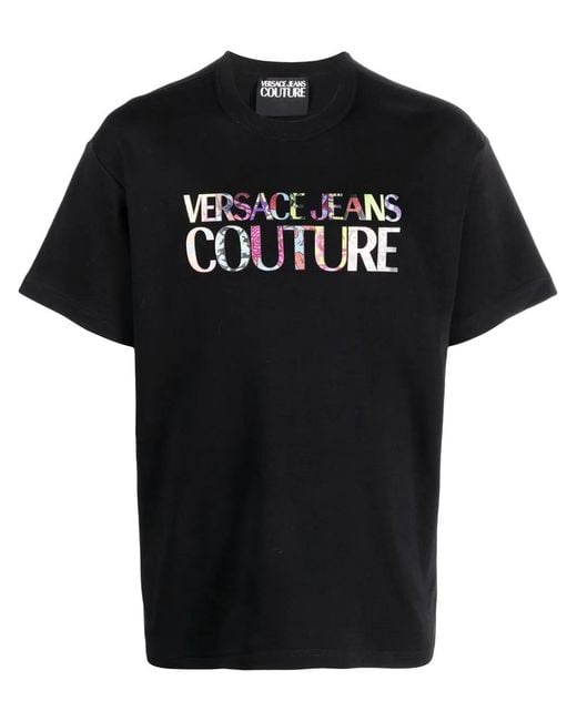 Versace Jeans Couture Black Baroque Logo-Print T-Shirt for men
