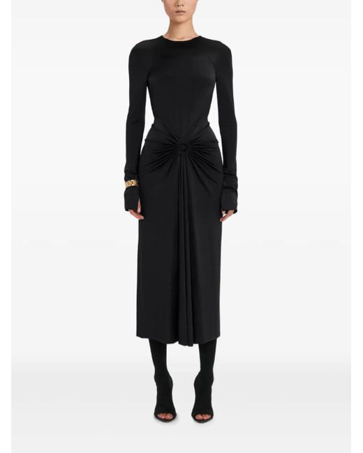 Victoria Beckham Black Gathered Long-Sleeve Midi Dress