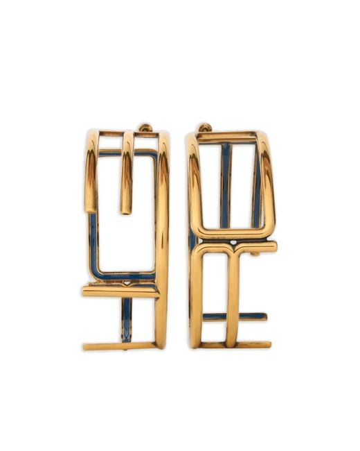 Etro White Logo-Plaque Hoop Earrings