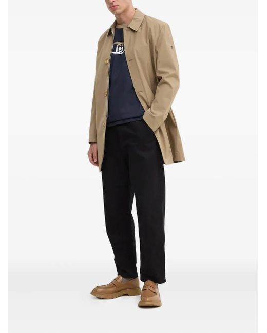 Liu Jo Natural Logo-Plaque Buttoned Coat for men