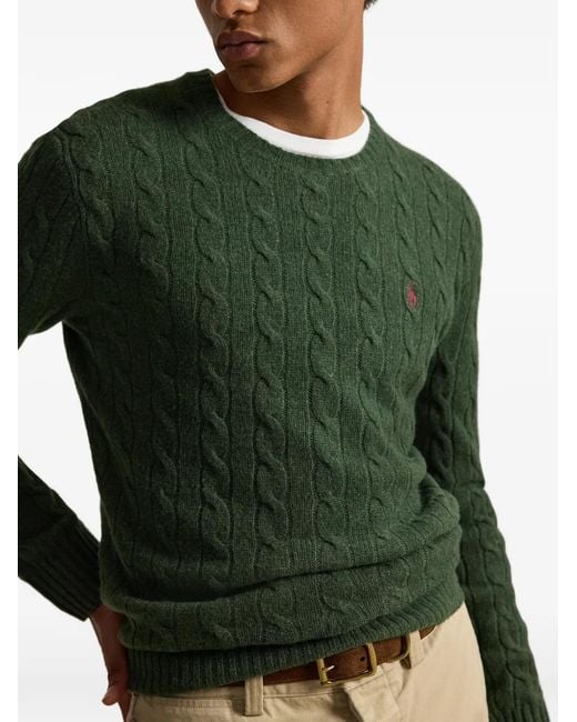 Polo Ralph Lauren Green Cable Knit Long Sleeve Pullover With Embroidered Logo for men