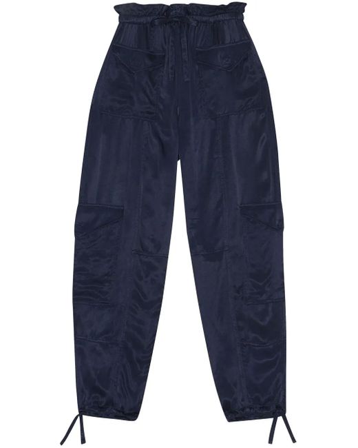 Ganni Blue Drawstring Satin High-Waisted Trousers