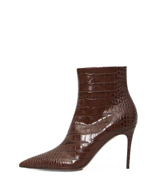 Paris Texas Brown Vera 85 Crocodile-Print Ankle Boots