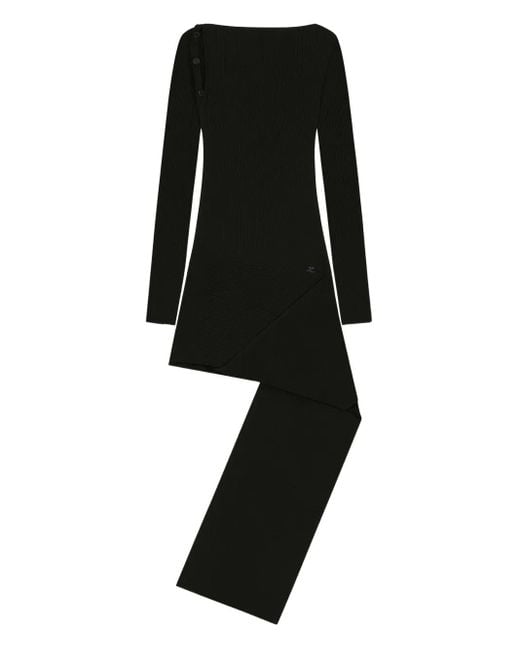 Courreges Black Buttoned Asymmetric Knit Dress
