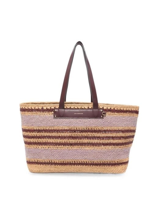 Anya Hindmarch Pink Striped Raffia Tote Bag