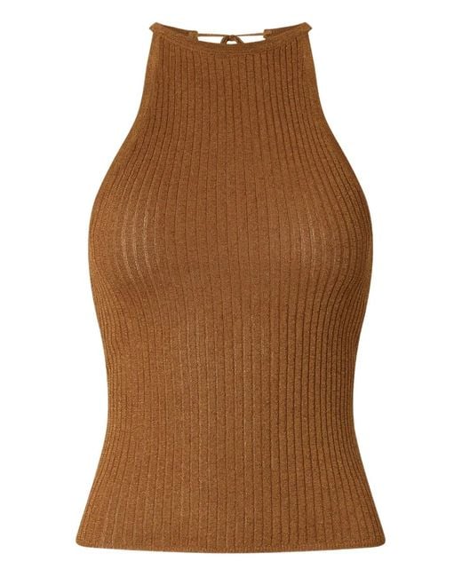Pinko Brown Tie Ribbed Top
