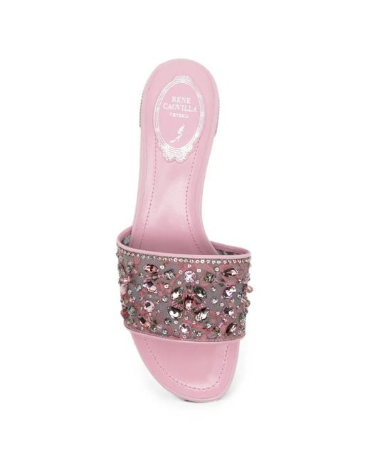 Rene Caovilla Pink Christy Crystal-Embellished Lace Sandals
