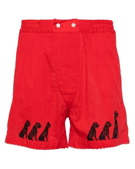 Bode Katoenen Shorts Met Print in het Red voor heren