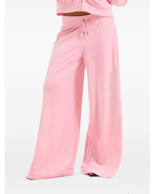 Juicy Couture Pink Diamanté Velour-Texture Track Pants
