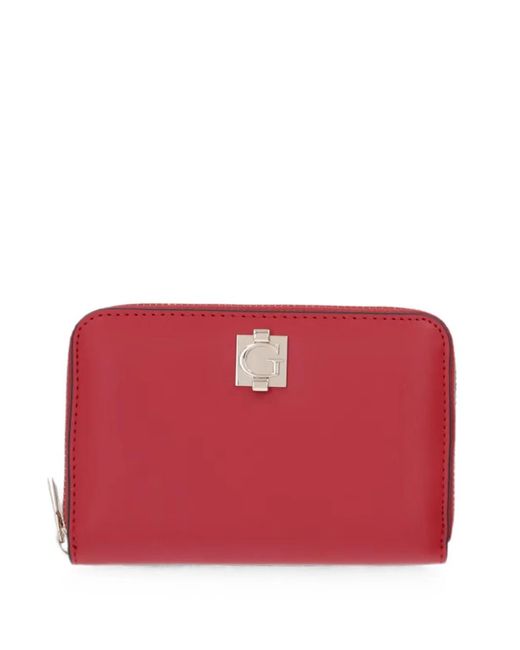 Guess Red Logo-Plaque Zip-Around Wallet