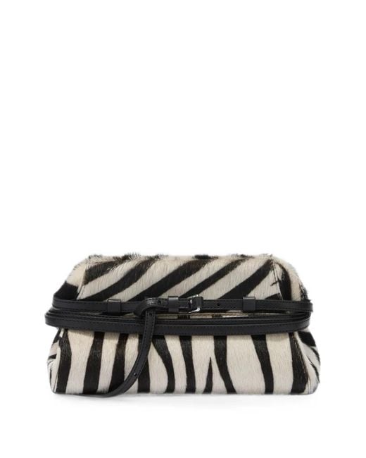 Moschino Black Zebra-Print Leather Clutch Bag