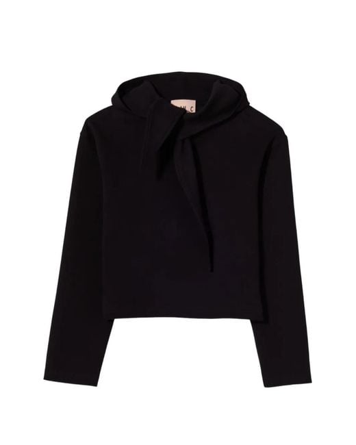 Plan C Black Scarf-Collar Cropped Hoodie
