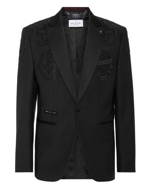 Philipp Plein Black Rhinestone-Embellished Blazer for men