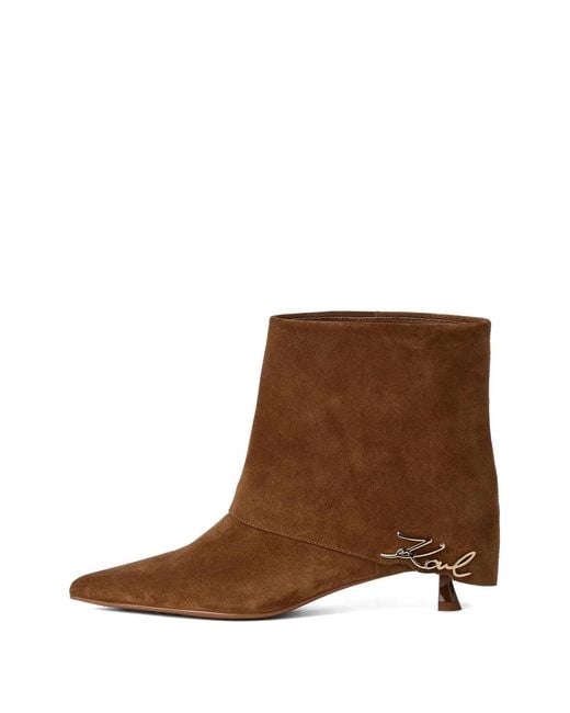 Karl Lagerfeld Brown Pasha Fold-Over Ankle Boots