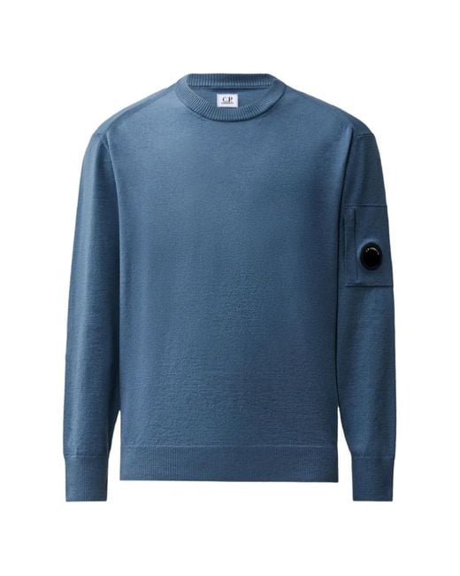 C P Company Blue Lens-Detail Crew-Neck Sweater for men