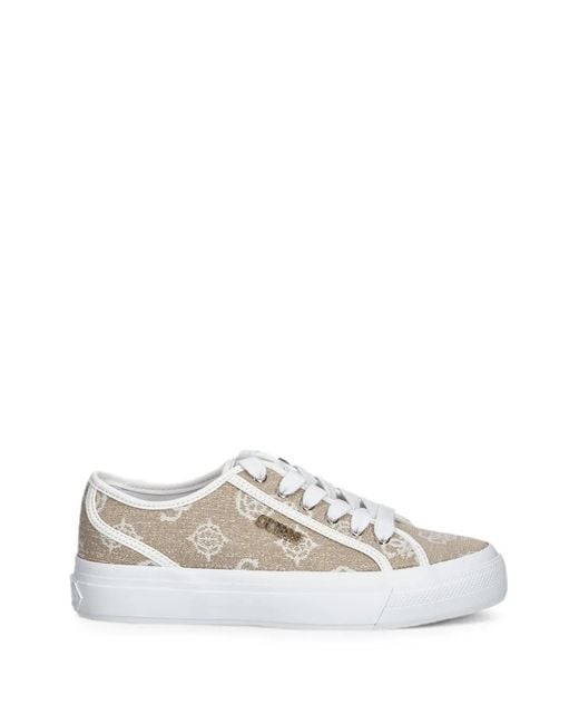 Guess White Monogram-Print Low-Top Sneakers