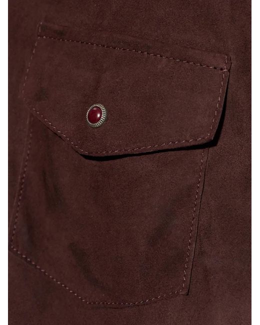 Eleventy Brown Suede-Panelled Western-Yoke Jacket for men