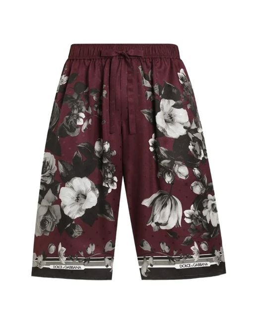 Dolce & Gabbana Red Peony Ramage-Print Vanity Twill Trousers for men