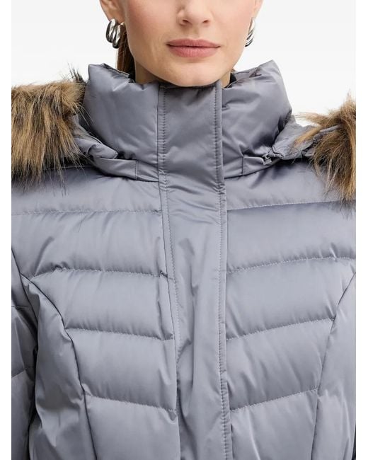 Guess Gray Marina Faux-Fur Hooded Belted Coat