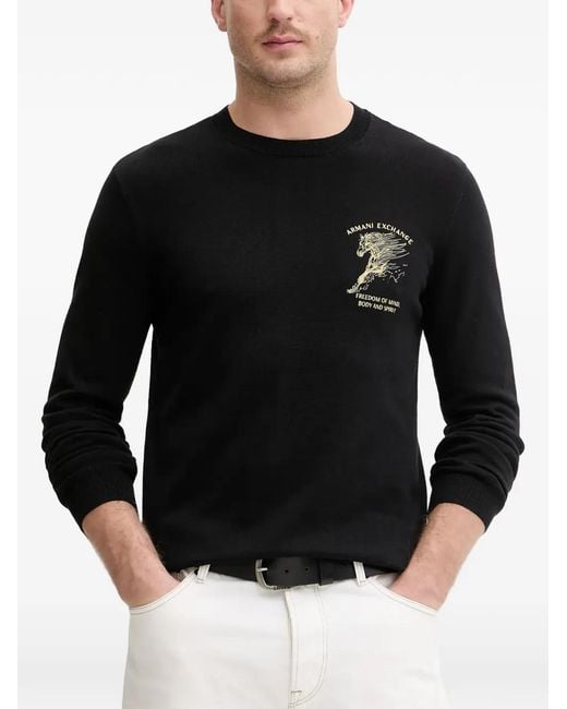 ARMANI EXCHANGE Black Graphic Crew-Neck Sweatshirt for men